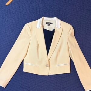 DKNY Women's Cream Tuxedo Jacket with White Satin Accents